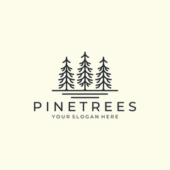 pine tree with linear style logo icon vector illustration template design