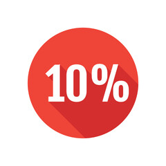 Discount, ten percent flat icon, round button, long shadow style.