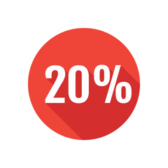 Discount, twenty percent flat icon, round button, long shadow style.