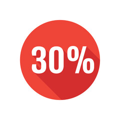 Discount, thirty percent flat icon, round button, long shadow style.