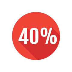 Discount, forty percent flat icon, round button, long shadow style.