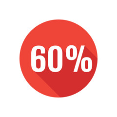 Discount, sixty percent flat icon, round button, long shadow style.