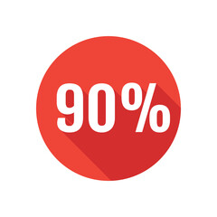 Discount, ninety percent flat icon, round button, long shadow style.