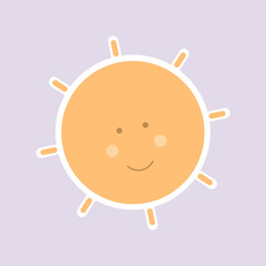 Sun in flat child cartoon style. Vector illustration concept