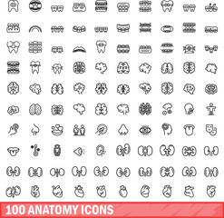 100 anatomy icons set. Outline illustration of 100 anatomy icons vector set isolated on white background