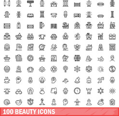 Obraz na płótnie Canvas 100 beauty icons set. Outline illustration of 100 beauty icons vector set isolated on white background