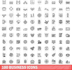 Fototapeta na wymiar 100 business icons set. Outline illustration of 100 business icons vector set isolated on white background