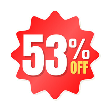 53% percent off(offer), shop now, red and yellow 3D super discount sticker, sale. vector illustration, Fifty-three 