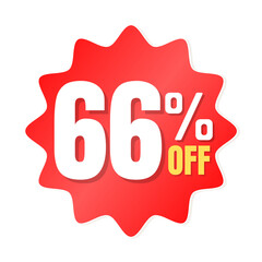 66% percent off(offer), shop now, red and yellow 3D super discount sticker, sale. vector illustration, Sixty six