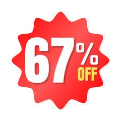 67% percent off(offer), shop now, red and yellow 3D super discount sticker, sale. vector illustration, Sixty-seven