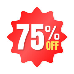 75% percent off(offer), shop now, red and yellow 3D super discount sticker, sale. vector illustration, Seventy-five 