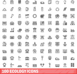 100 ecology icons set. Outline illustration of 100 ecology icons vector set isolated on white background