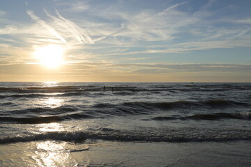 sunset at the north sea beach in Zandvoort - obrazy, fototapety, plakaty