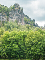 Panorama with Group of rocks Schrammsteine and Falkenstein