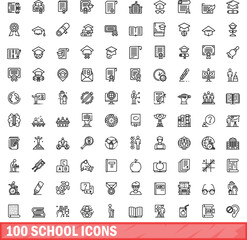 100 school icons set. Outline illustration of 100 school icons vector set isolated on white background