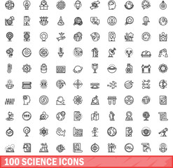 100 science icons set. Outline illustration of 100 science icons vector set isolated on white background