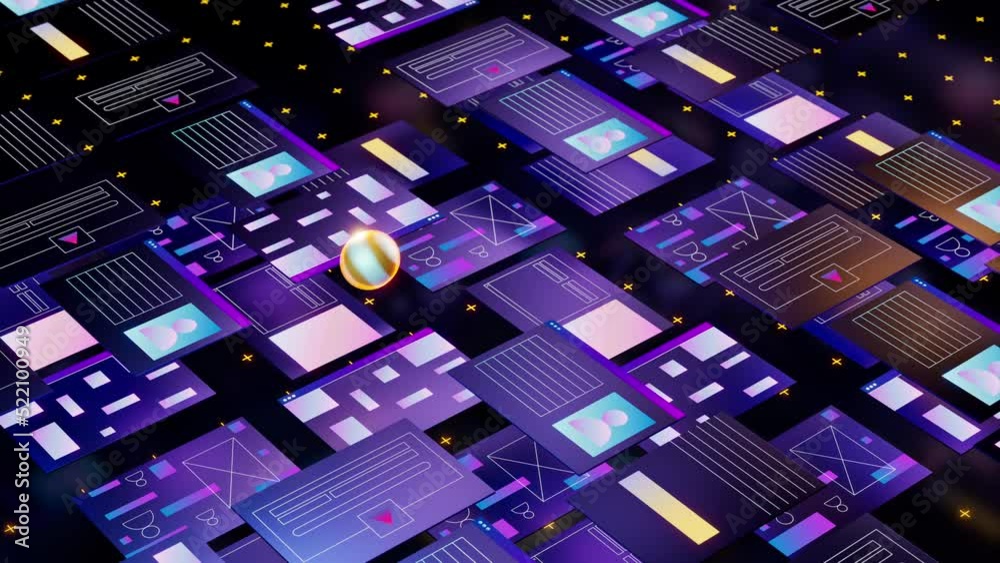 Wall mural yellow sphere jump over web pages and ui elements. cyber security concept