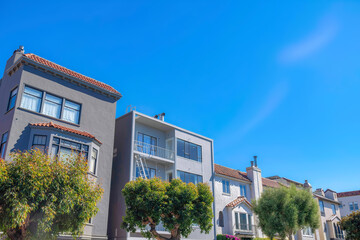 Fototapeta na wymiar Neighborhood in San Francisco, California with modern mediterranean homes