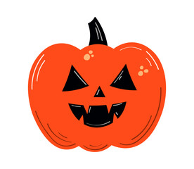 Halloween pumpkin with happy face on a white background. Vector cartoon Illustration.