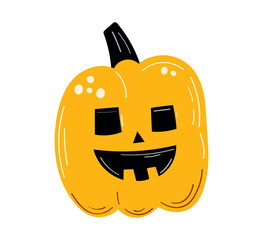 Halloween pumpkin with happy face on a white background. Vector cartoon Illustration.