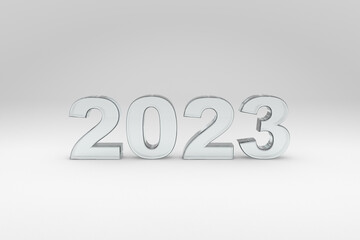 Clear white letters on a white background. 2023 characters. Letters made in three dimensions. Gothic lettering.