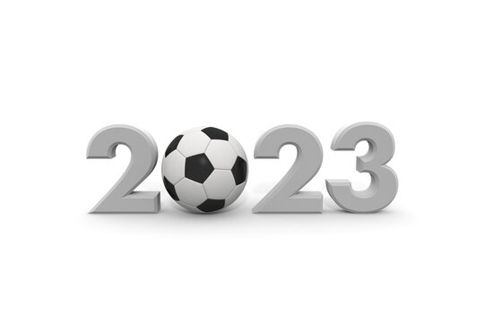 image of football. 2023 characters. Letters made in three dimensions. Gothic lettering.
