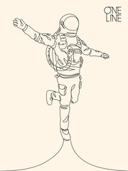 Astronaut in spacesuit. Cosmonaut linear silhouette. Continuous line