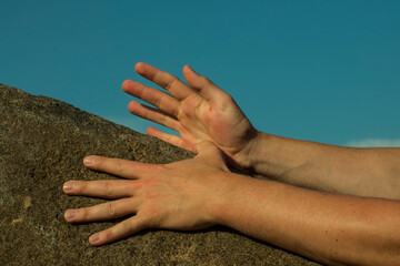 hands on the sky background. Hands concept. Motivation. Hand. Finger. 