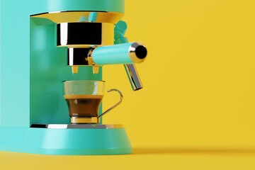 Espresso coffee maker on a pastel background. Concept of making coffee, cafe. 3d rendering, 3d illustration.