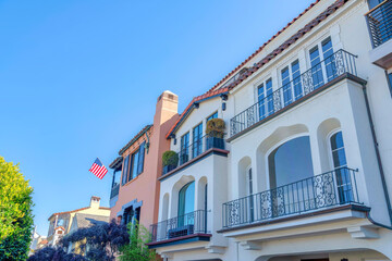 Adjacent mediterranean style residential buildings at San Francisco, California