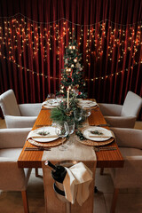 Christmas dinner table. Xmas Dinner.