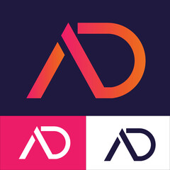unique set initial letter AD simple clean minimalist logo style.AD Letter Logo Design with Creative Modern Trendy Typography in multiple Colors