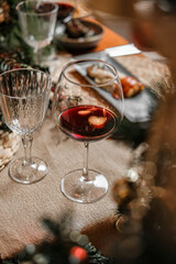 Christmas dinner table. Xmas food.