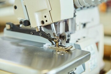 Industrial sewing production or atelier. Sewing machines for creating clothes.