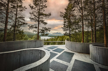 Spectacular view from Sohlbergplassen viewing platform in Norway