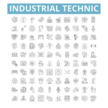 Industrial technic icons, line symbols, web signs, vector set, isolated illustration