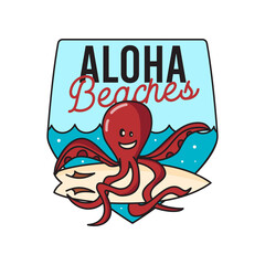 illustration of octopus with surfboard in sea