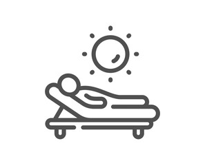 Lounger line icon. Beach sunbed sign. Summer vacation symbol. Quality design element. Linear style lounger icon. Editable stroke. Vector