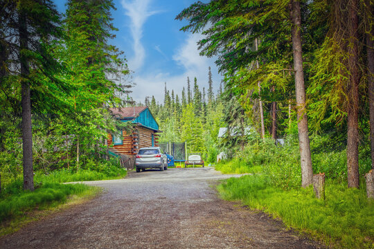 Fairbanks Alaska Suburbs - Log Cabin In The Woods In City Limits Typical Of Where Many Residents In That Area Live