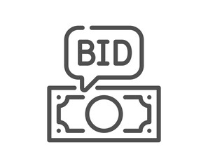 Bid offer line icon. Auction sign. Raise the price up symbol. Quality design element. Linear style bid offer icon. Editable stroke. Vector