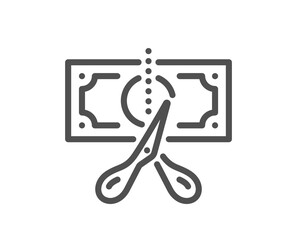 Cut tax line icon. Reduction tax rate sign. Inflation symbol. Quality design element. Linear style cut tax icon. Editable stroke. Vector