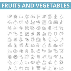 Fruits and vegetables icons, line symbols, web signs, vector set, isolated illustration