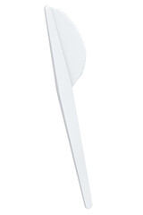 Eco-friendly disposable utensils like knife on white background.