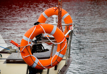 Life rings on the boat close up.