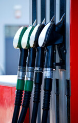 Petrol pump in the gas station close up.