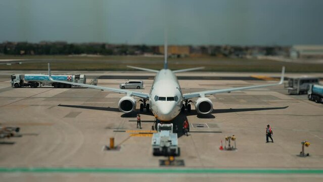 Plane is preparing to flight. Time-lapse video.