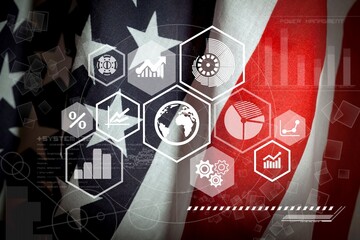 USA flag on background with graph, trading and investment concept