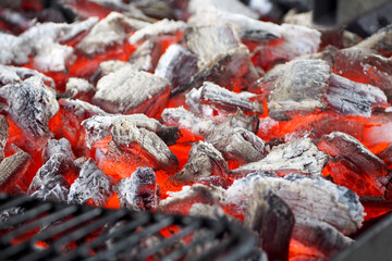 barbecue . coals while cooking on fire