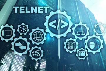 Teletype Network Protocol. Telnet Virtual terminal client. Internet and Network concept. Telnet