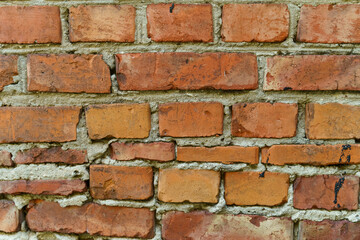 Old brick red wall background, brick wall texture, structure.